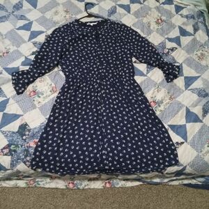 DR2 Navy Midi Dress with White Floral Print